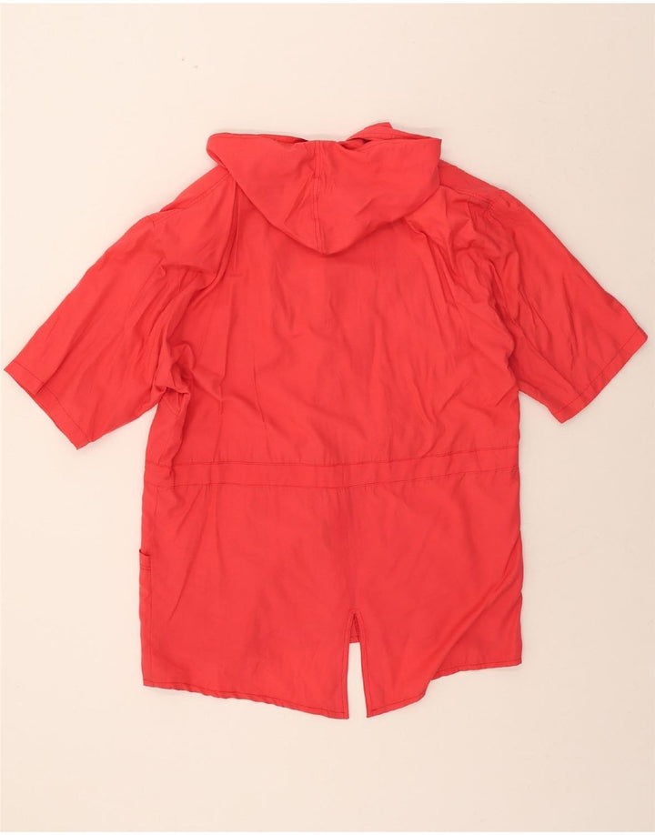 VINTAGE Womens Short Sleeve Hooded Overcoat UK 14 Medium Red Polyester Vintage Vintage and Second-Hand Vintage from Messina Hembry 