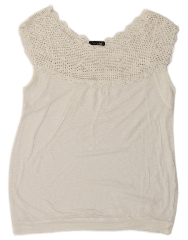 Massimo Dutti Damen ärmelloses Blusenoberteil UK 16 Large Weiß
