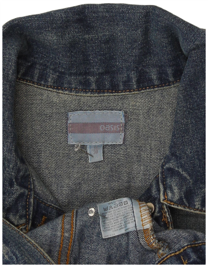Oasis Womens Crop Denim Jacket UK 12 Medium Blue Cotton
