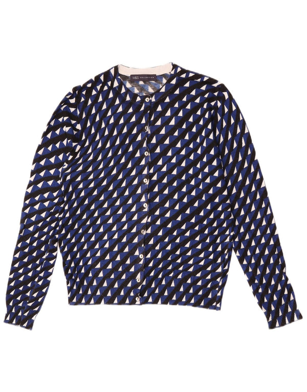 Marks & Spencer Pull cardigan court pour femme UK 14 Bleu moyen géométrique