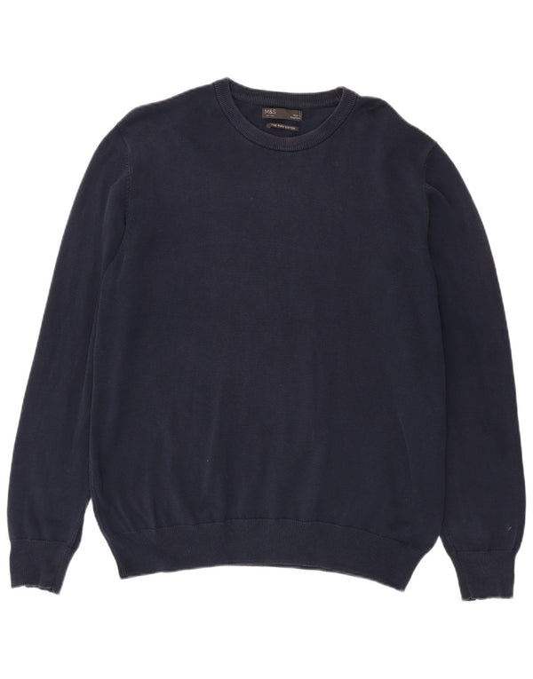 Marks & Spencer Mens Crew Neck Jumper Sweater Large Navy Blue Cotton