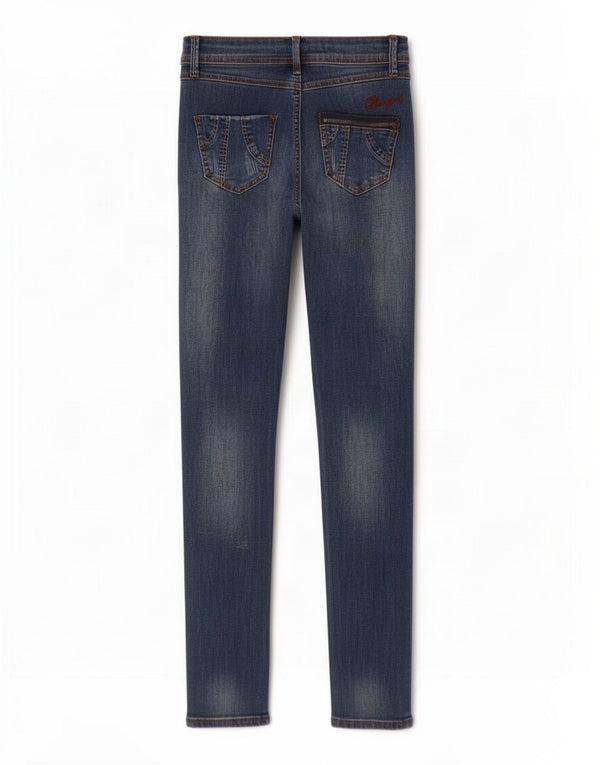 Desigual Womens Distressed Skinny Jeans W26 L32 Navy Blue Cotton