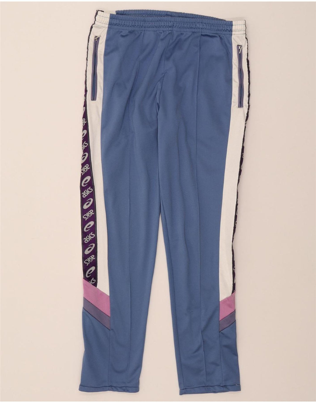 ASICS Mens Graphic Tracksuit Trousers Large Blue Colourblock Vintage Asics and Second-Hand Asics from Messina Hembry 