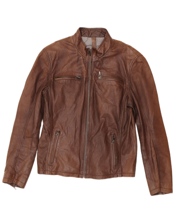Conbipel Mens Leather Biker Jacket IT 48 Medium Brown Lambskin