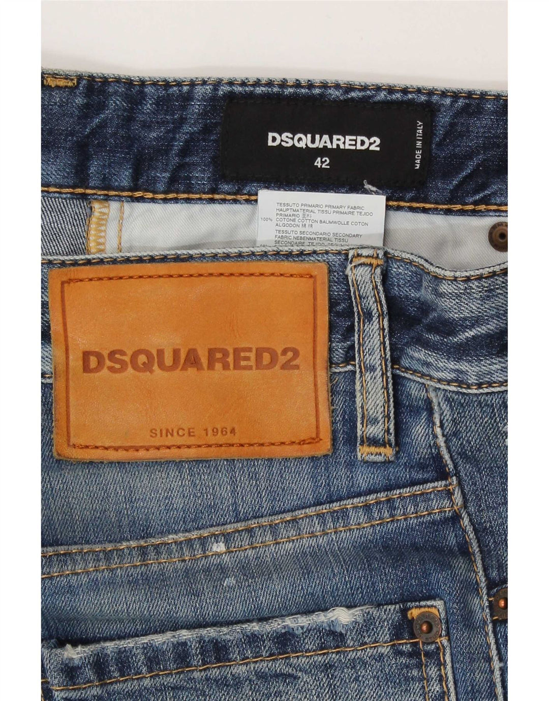 Jeans slim invecchiati da donna Dsquared2 IT 42 medio W30 L27 blu maculato