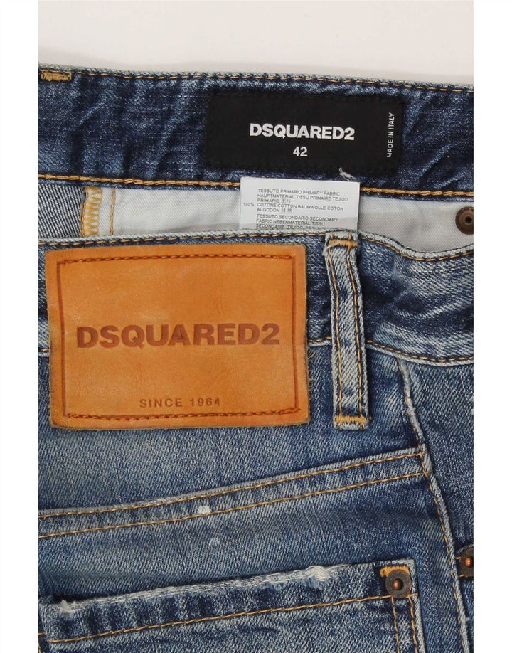 Jeans slim invecchiati da donna Dsquared2 IT 42 medio W30 L27 blu maculato
