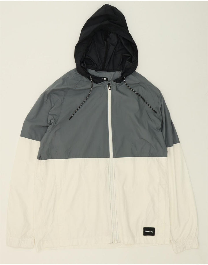 HURLEY Mens Hooded Rain Jacket UK 40 Large White Colourblock Polyester Vintage Hurley and Second-Hand Hurley from Messina Hembry 