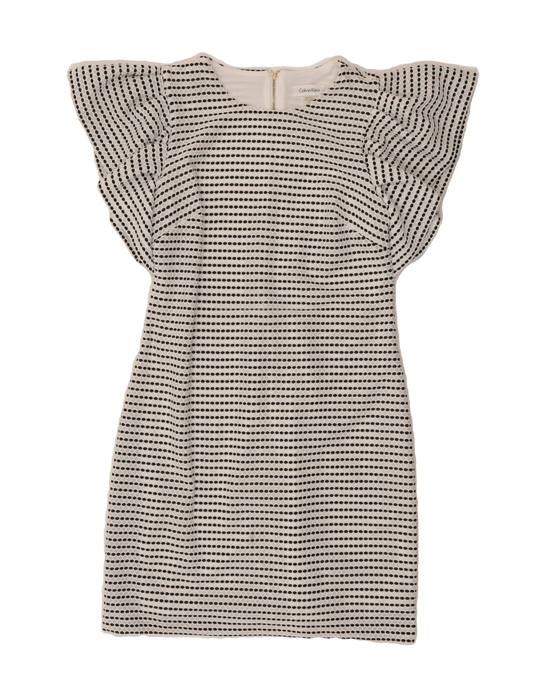CALVIN KLEIN Womens Sheath Dress UK 8 Small White Spotted Polyester Vintage Calvin Klein and Second-Hand Calvin Klein from Messina Hembry 