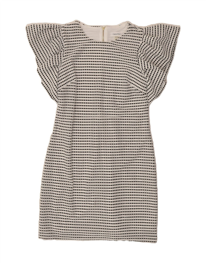 CALVIN KLEIN Womens Sheath Dress UK 8 Small White Spotted Polyester Vintage Calvin Klein and Second-Hand Calvin Klein from Messina Hembry 