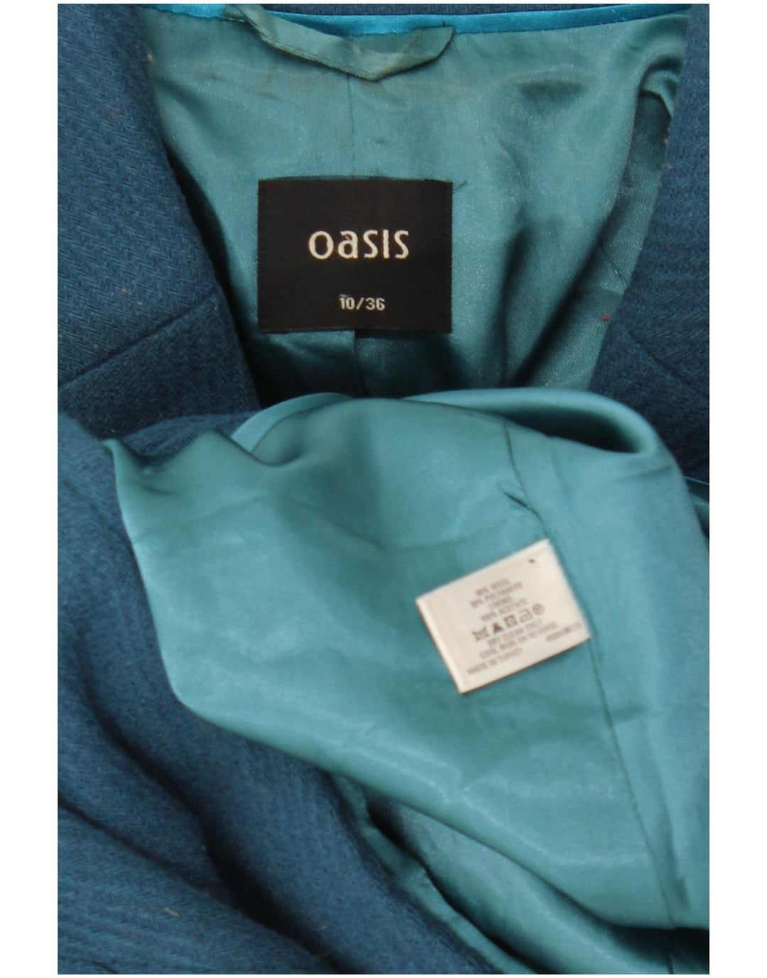 Oasis Womens Overcoat UK 10 Small Blue Wool