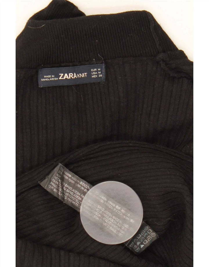 Zara Dame Turtle Neck Jumper Sweater UK 12 Medium Black Viscose