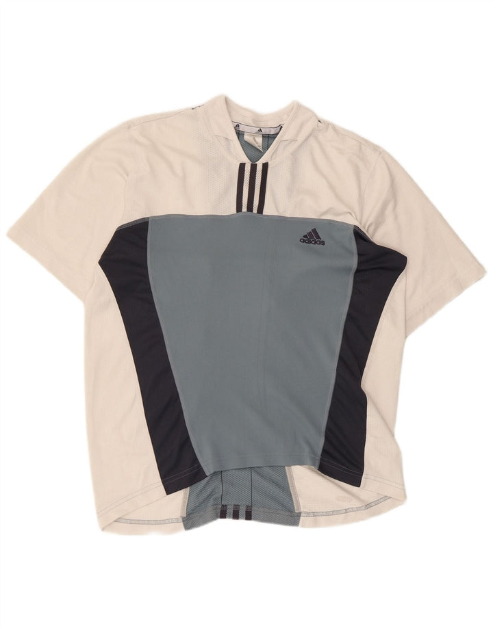 ADIDAS Mens T-Shirt Top UK 40/42 Medium White Colourblock Polyester