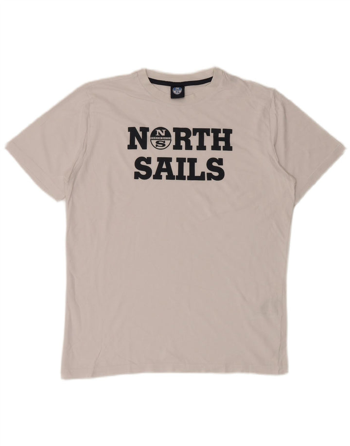 North Sails Herre Grafisk T-Shirt Top Lille Hvid Bomuld