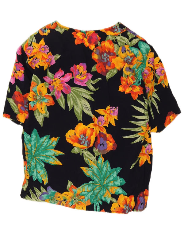 Vintage γυναικείο κοντομάνικο μπλούζα UK 12 Medium Black Floral