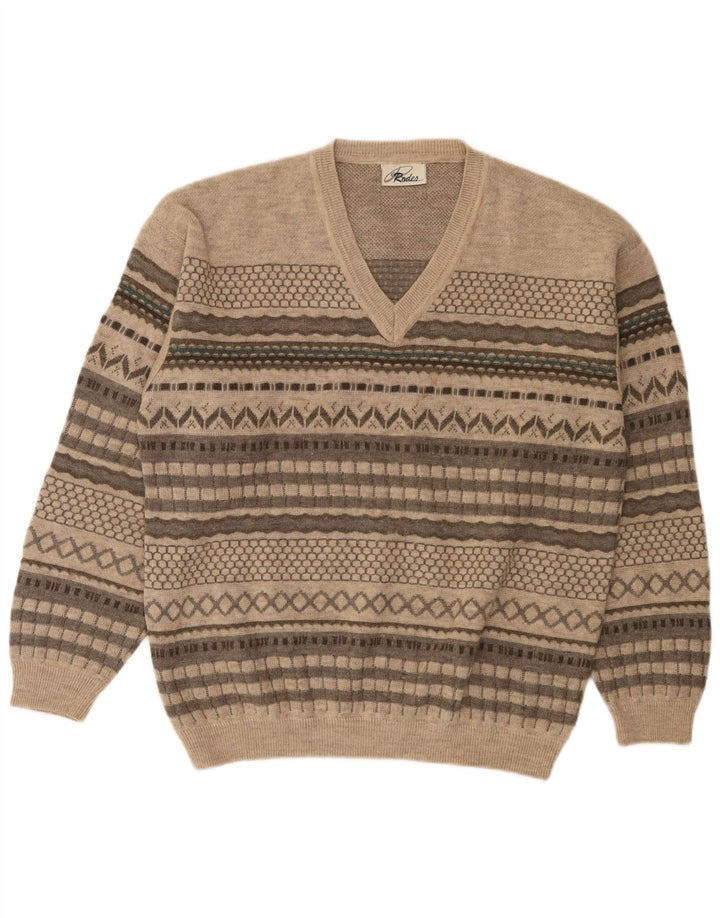 Rodes Maglione da uomo con scollo a V in lana a righe beige medio