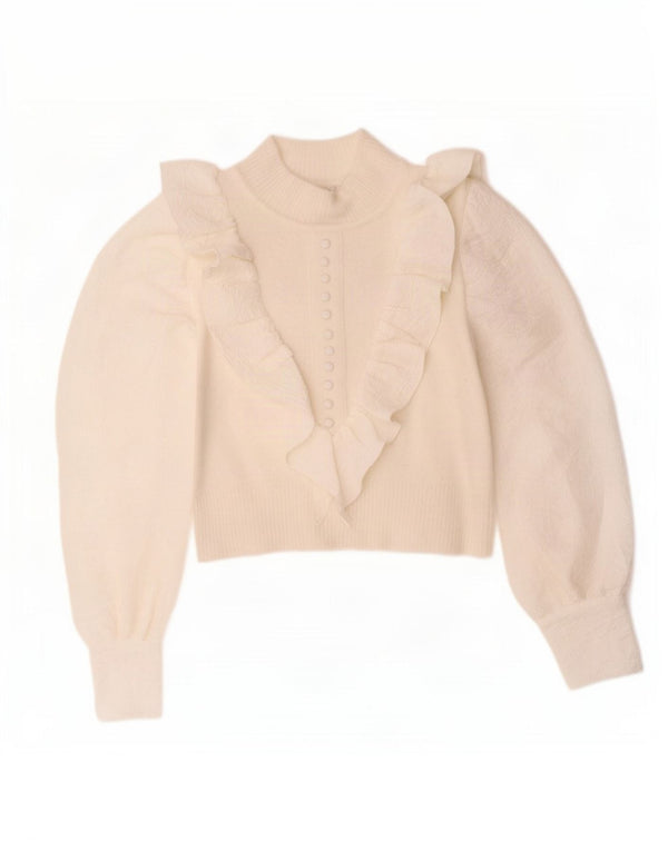 Zara Womens Crop Turtle Neck Jumper Sweater UK 10 Small Off White Akryl