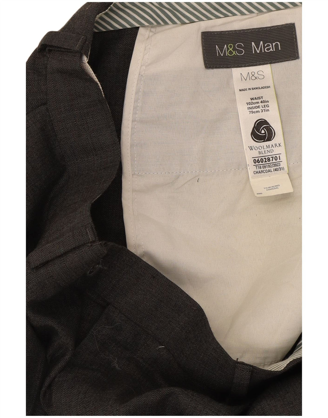 Marks & Spencer Mens Straight Casual Trousers W40 L31 Grey Wool