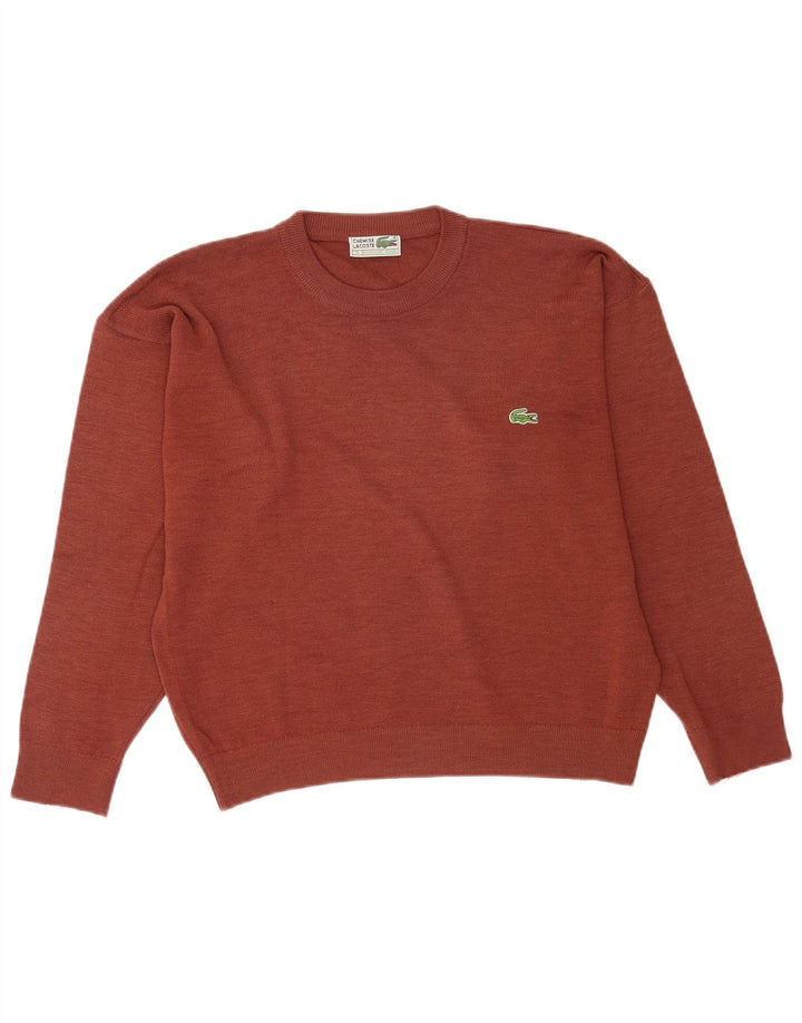 Lacoste Mens Crew Neck Jumper Sweater Size 5 Large Brown Wool