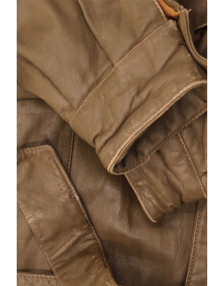 LIVERPOOL Mens Military Leather Jacket IT 54 2XL Brown Leather