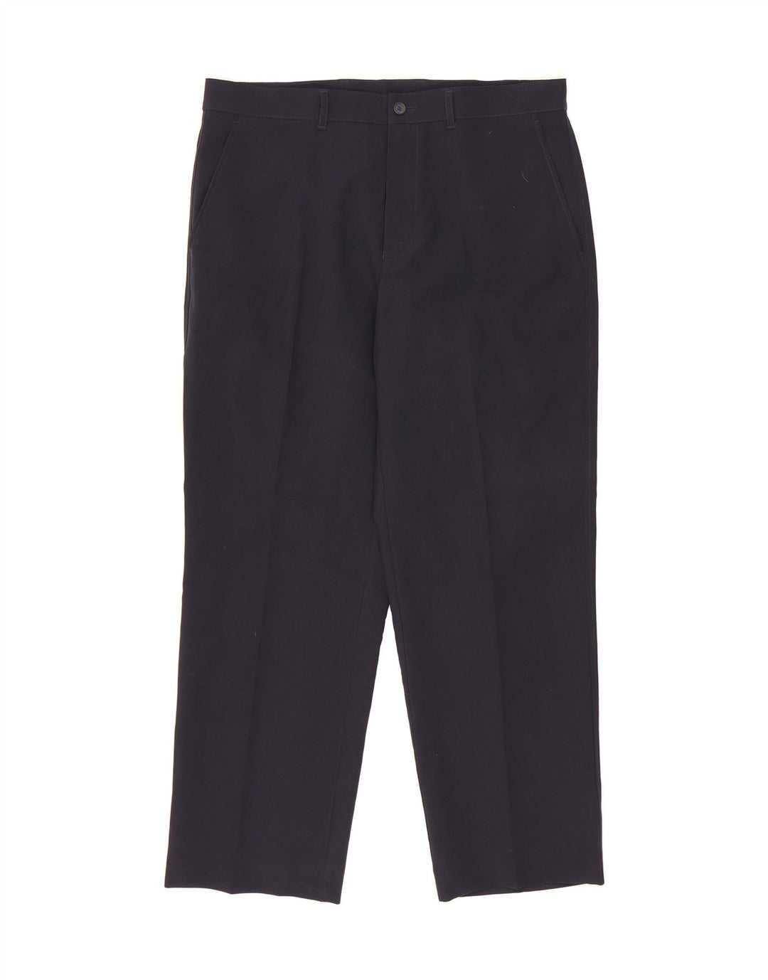 MARKS & SPENCER Mens Straight Chino Trousers W34 L29 Navy Blue Polyester Vintage Marks & Spencer and Second-Hand Marks & Spencer from Messina Hembry 