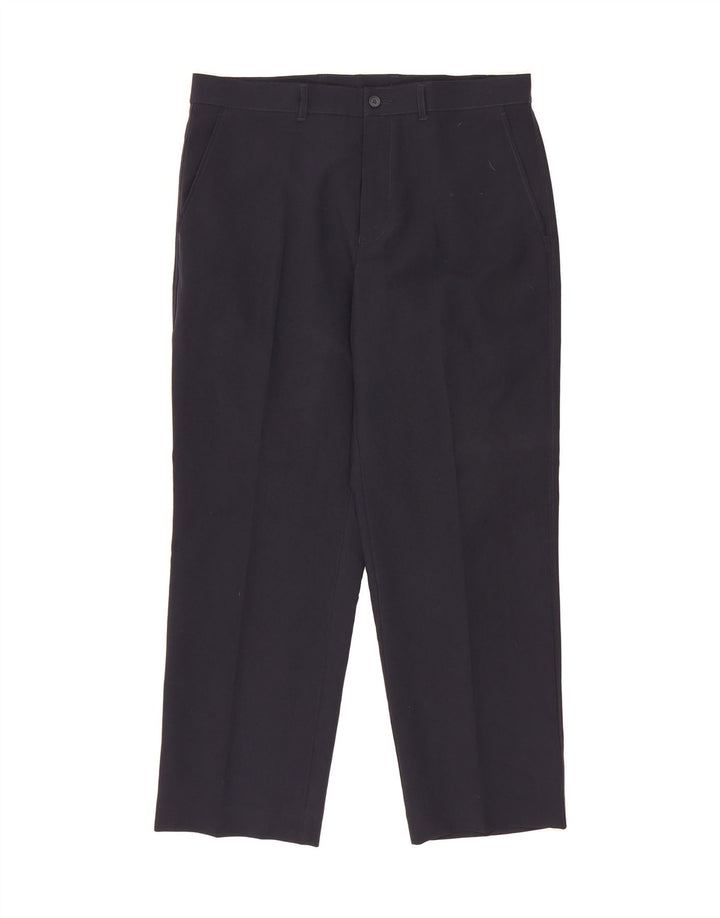 MARKS & SPENCER Mens Straight Chino Trousers W34 L29 Navy Blue Polyester Vintage Marks & Spencer and Second-Hand Marks & Spencer from Messina Hembry 