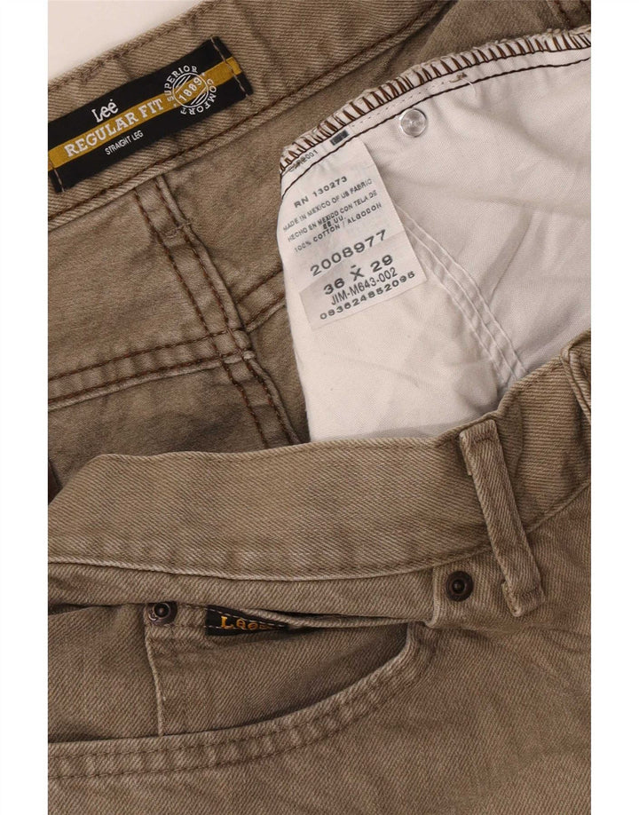 Lee Mens Regular Fit Straight Jeans W36 L29 Khaki Cotton