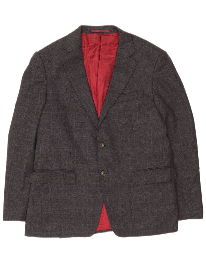 Giacca blazer a 2 bottoni Marks & Spencer da uomo UK 40 grande lana a quadri grigi