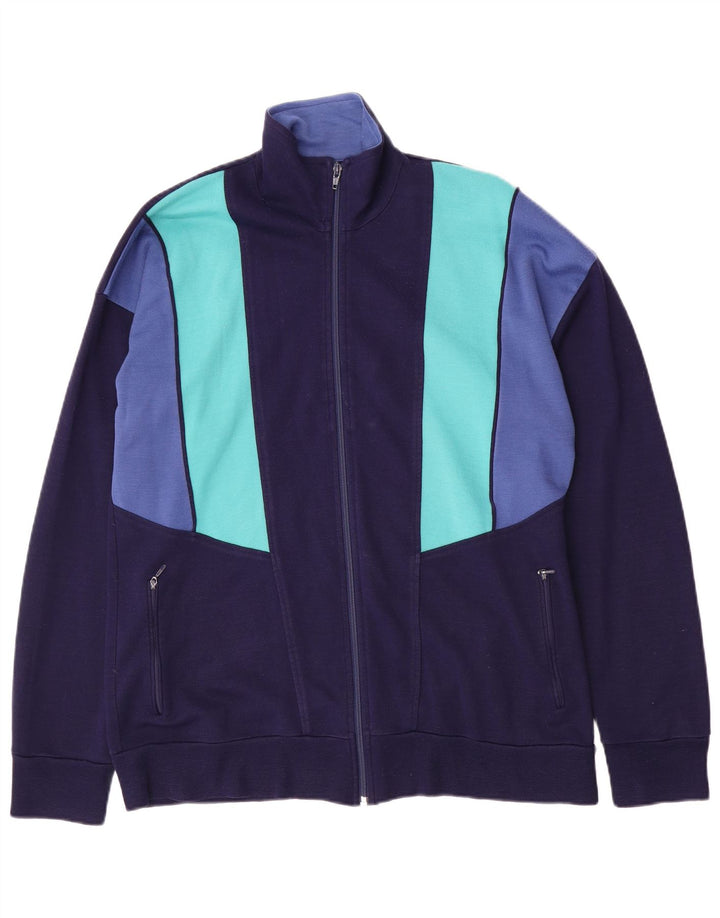 Vintage Mens Tracksuit Top Jacket Large Navy Blue Colourblock