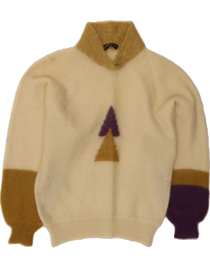 VINTAGE Womens Shawl Neck Jumper Sweater IT 42 Medium Off White Vintage Vintage and Second-Hand Vintage from Messina Hembry 
