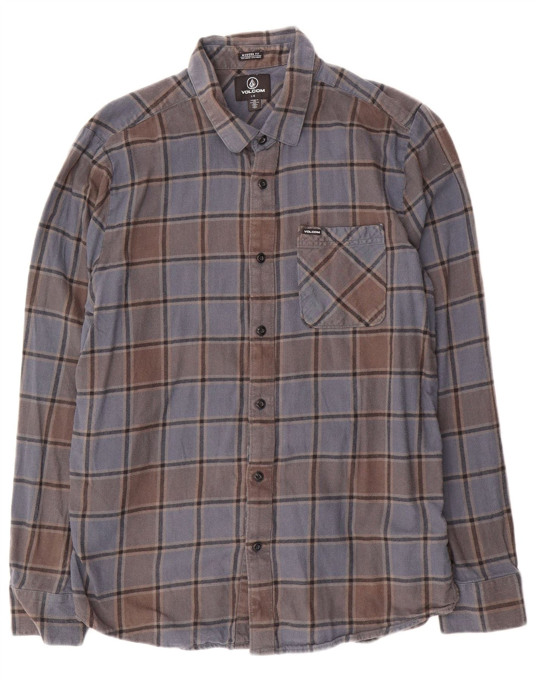 Volcom Mens Modern Fit Flannel Shirt Large Blue Plaid Cotton