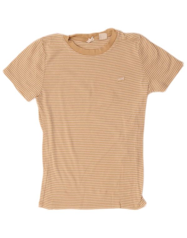 Levi's Womens T-Shirt Top UK 8 Small Beige Pinstripe Cotton