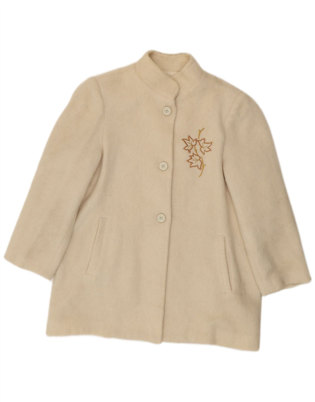 Soprabito da donna vintage IT 44 lana floreale bianco sporco medio