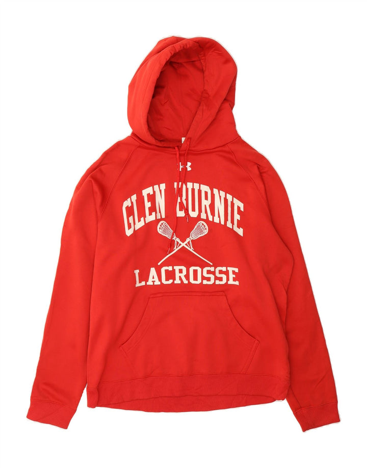 UNDER ARMOUR Mens Graphic Hoodie Jumper Medium Red Polyester Vintage Under Armour and Second-Hand Under Armour from Messina Hembry 