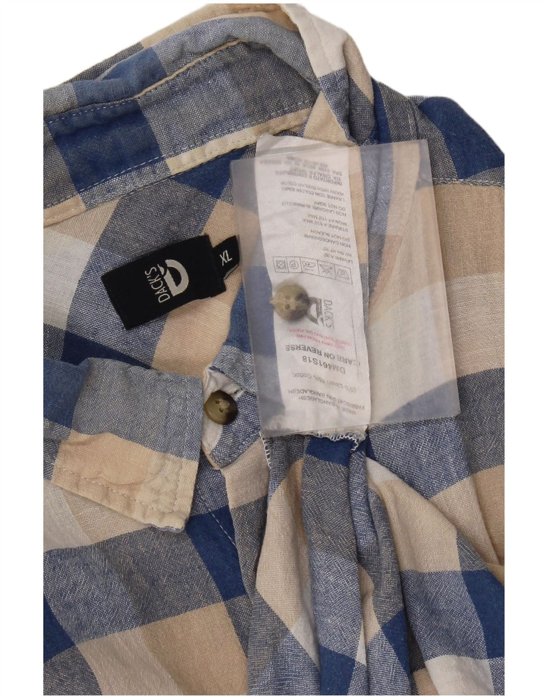 Dack's Mens Short Sleeve Shirt XL Beige Gingham Linen
