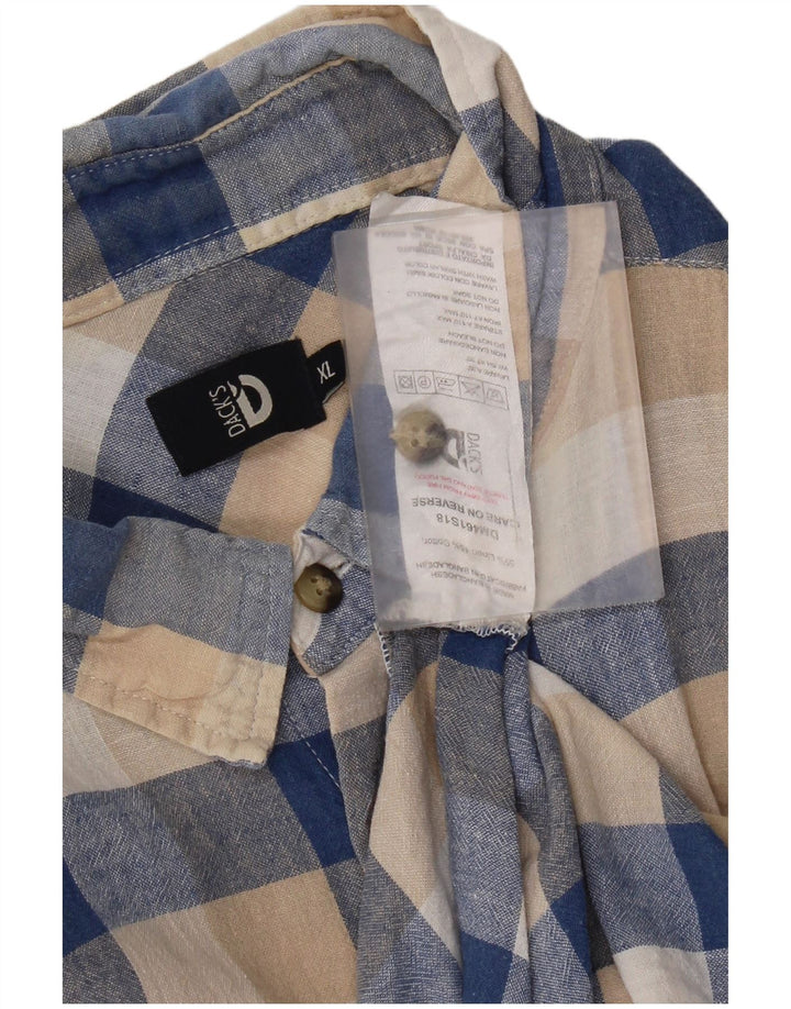 Dack's Mens Short Sleeve Shirt XL Beige Gingham Linen