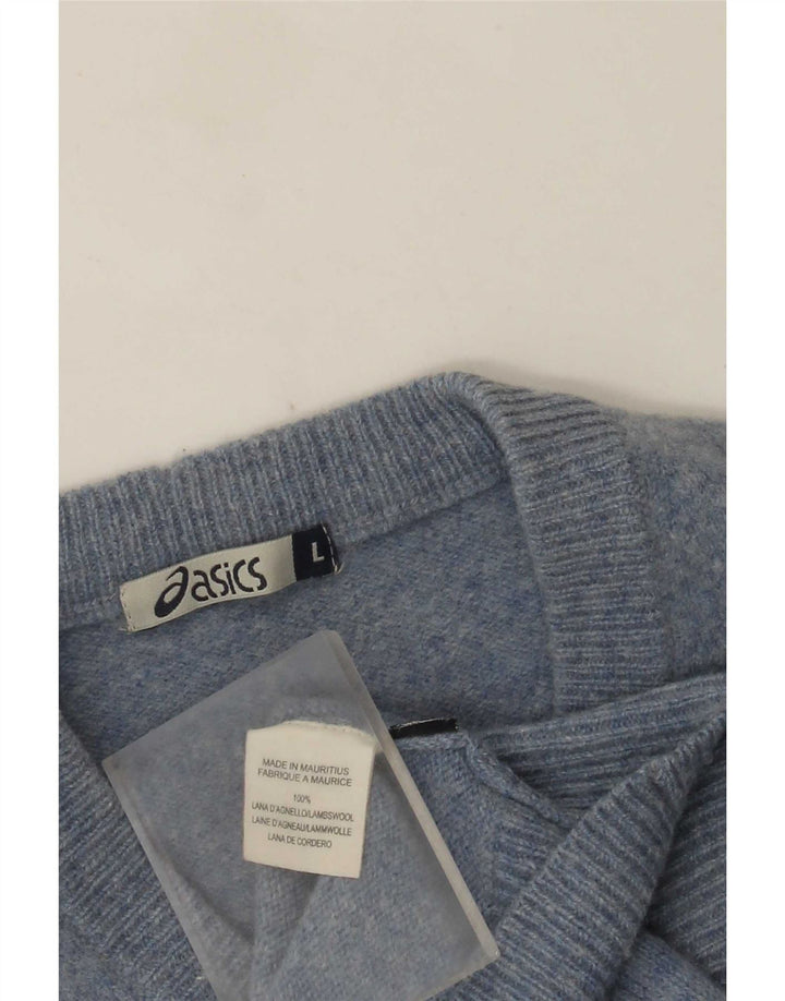 Asics Mens V-Neck Jumper Sweater Large Blue Lambswool