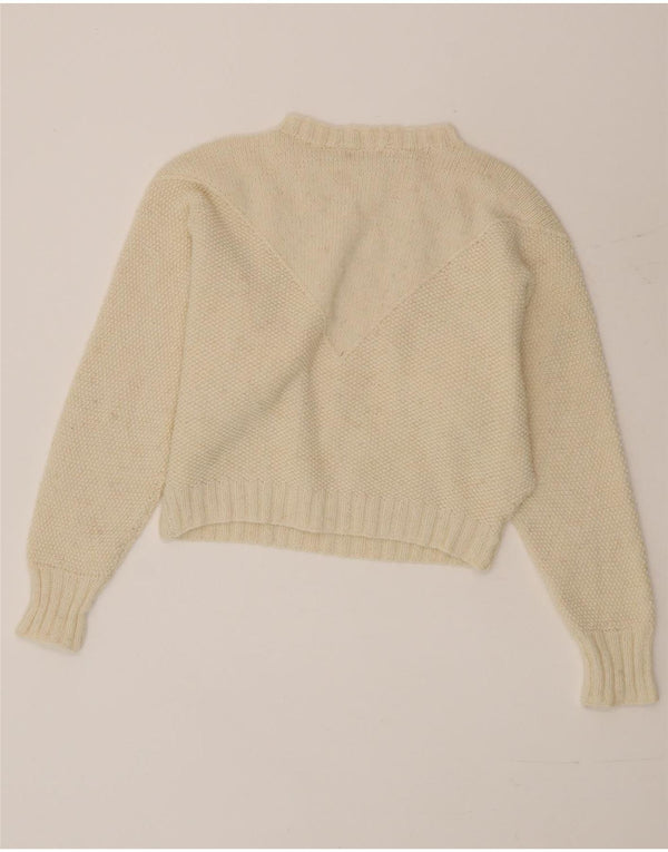Vintage Womens Crop Turtle Neck Jumper Sweater UK 10 Small White