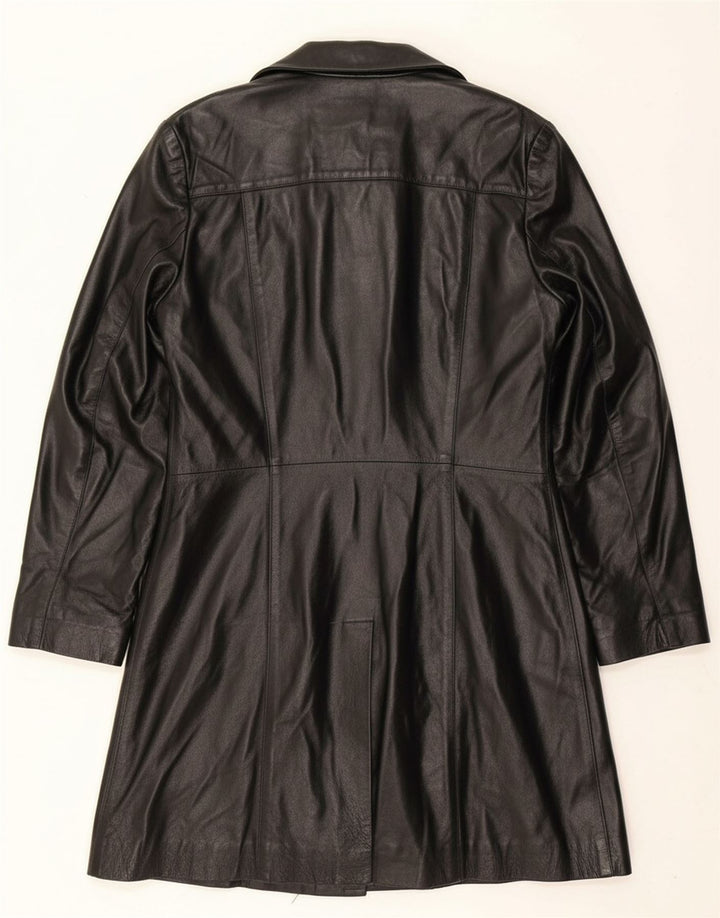 VINTAGE Womens Leather Coat UK 14 Medium Black