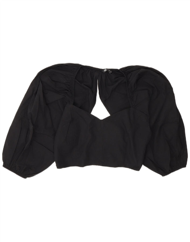 Zara Womens Crop Bluse Top UK 14 Large Black