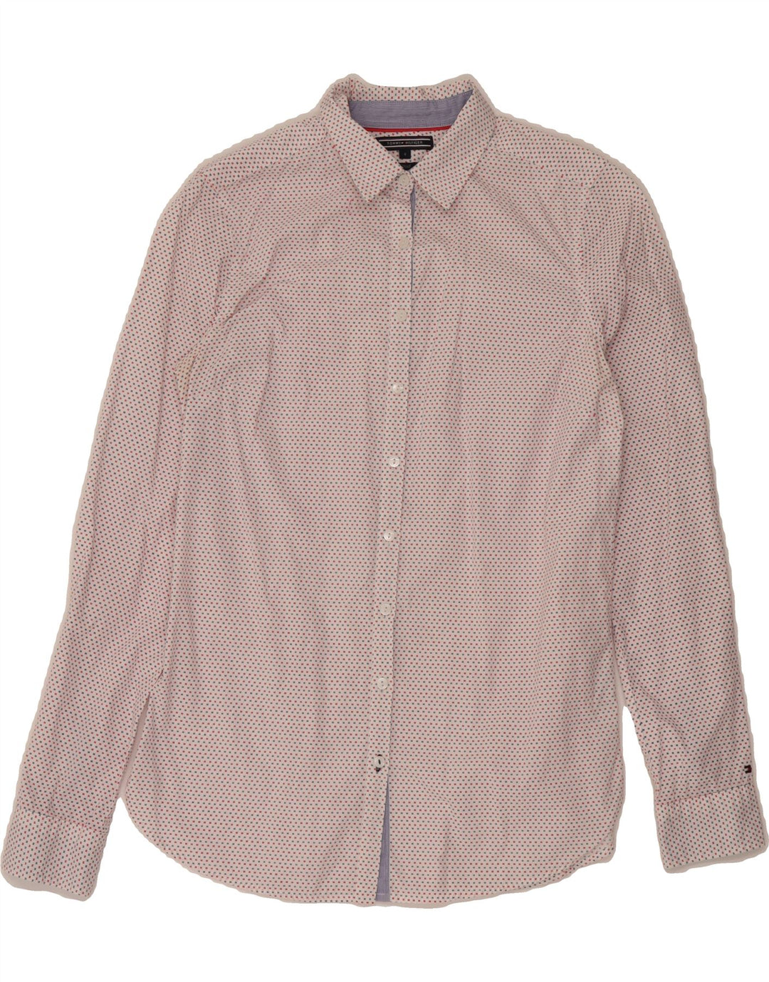 TOMMY HILFIGER Womens Fitted Graphic Shirt US 8 Medium Red Cotton Vintage Tommy Hilfiger and Second-Hand Tommy Hilfiger from Messina Hembry 