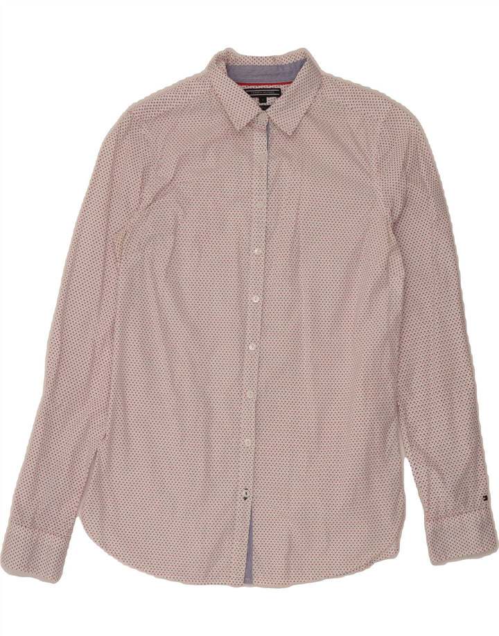 TOMMY HILFIGER Womens Fitted Graphic Shirt US 8 Medium Red Cotton Vintage Tommy Hilfiger and Second-Hand Tommy Hilfiger from Messina Hembry 