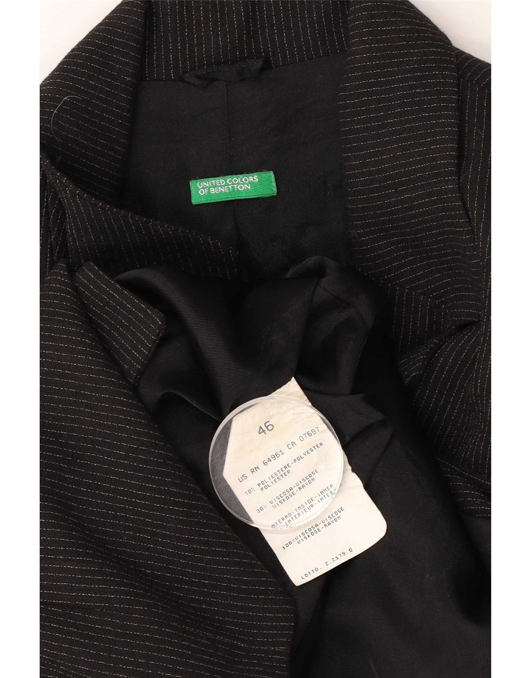 Jaqueta blazer feminina de 3 botões Benetton IT 46 listras pretas grandes