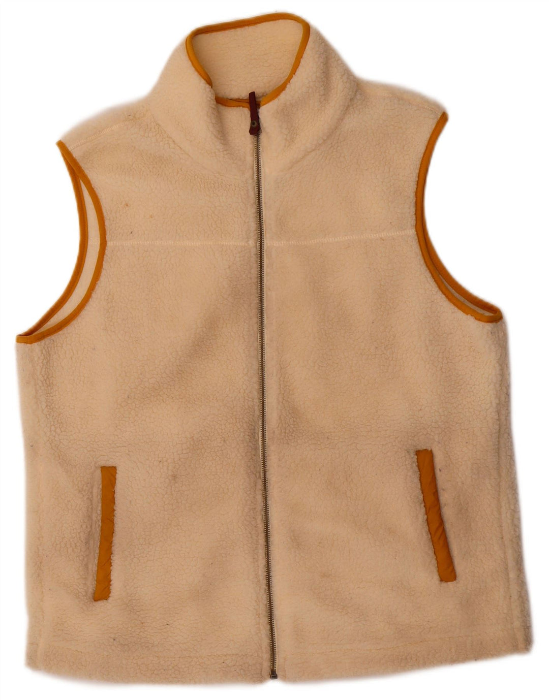 FAT FACE Womens Fleece Gilet UK 14 Large Off White Polyester