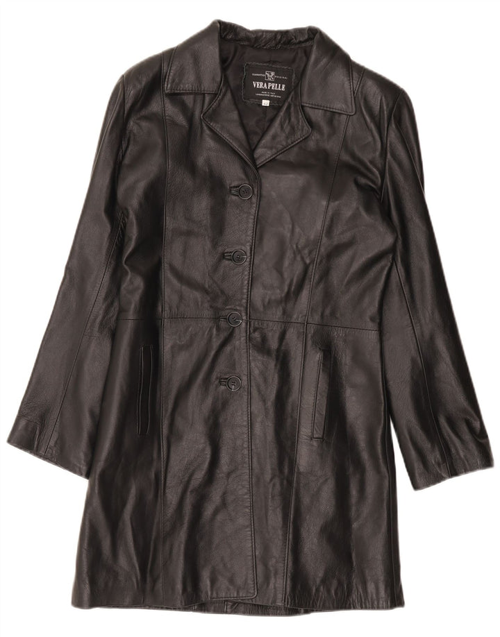 VINTAGE Womens Leather Coat IT 42 Medium Black Leather