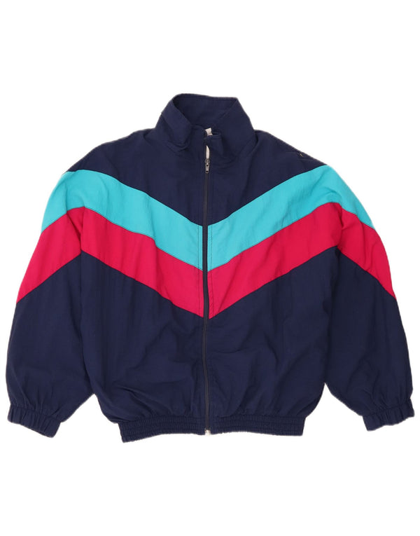 vintage Femme Survêtement Top Veste UK 16 Grand Bleu Marine Colourblock