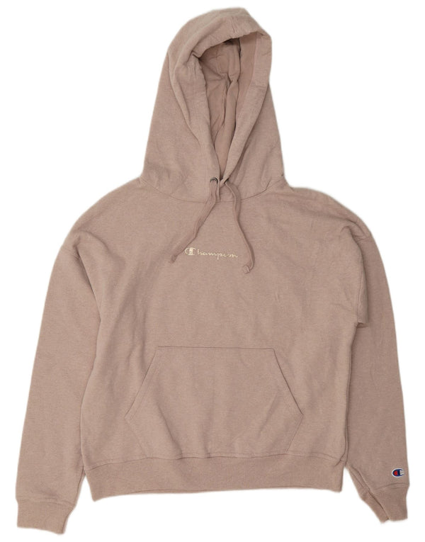 Champion Women's Oversized Hoodie Jumper UK 10 Small Pink Flecked Cotton
