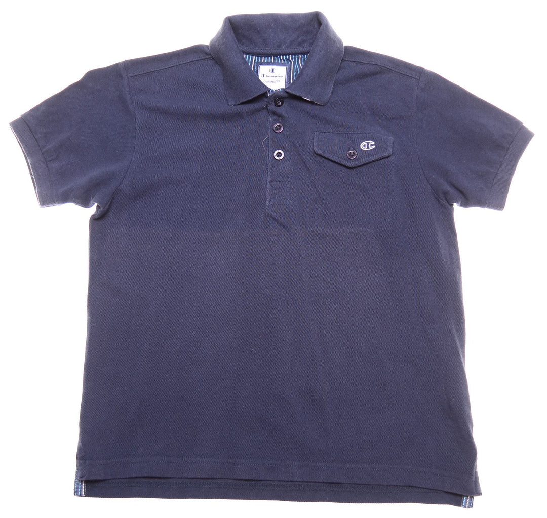 CHAMPION Boys Polo Shirt 7-8 Years Small Blue Cotton | Vintage | Thrift | Second-Hand | Used Clothing | Messina Hembry 